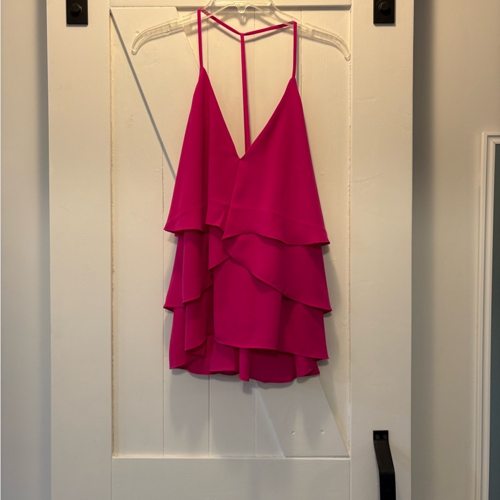 Express Vibrant Pink Tiered Sleeveless Top